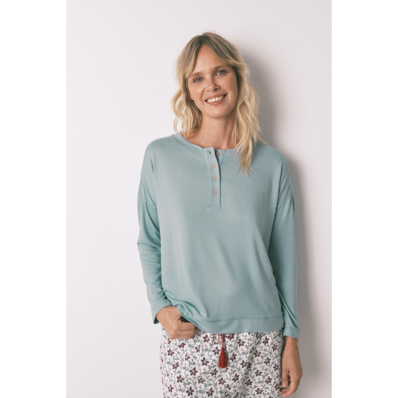 womensecret Modré semišové tričko s dlhým rukávom 68524688