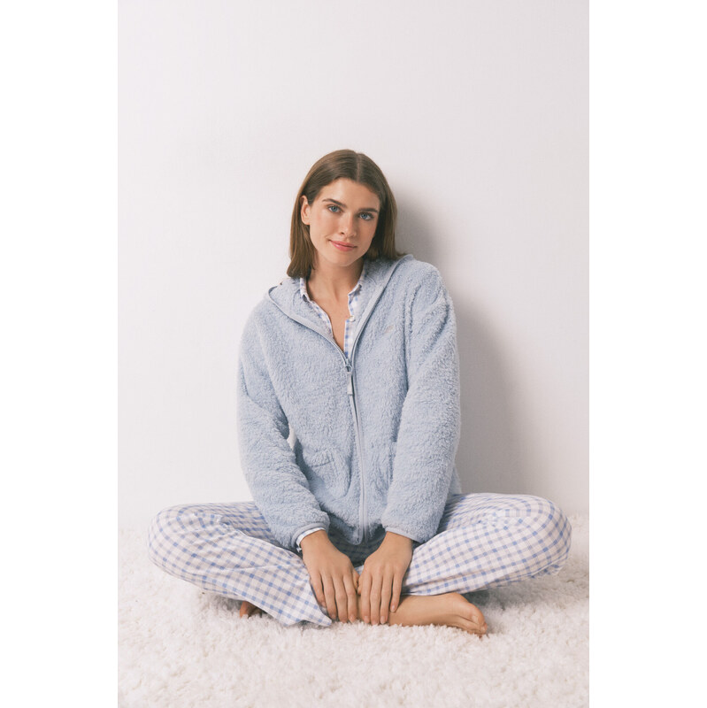 womensecret Krátky modrý župan z lurexu a plyšu 68524701