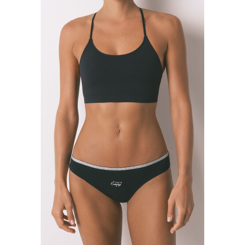 womensecret Klasické čierne bavlnené nohavičky s lurexom 68524720