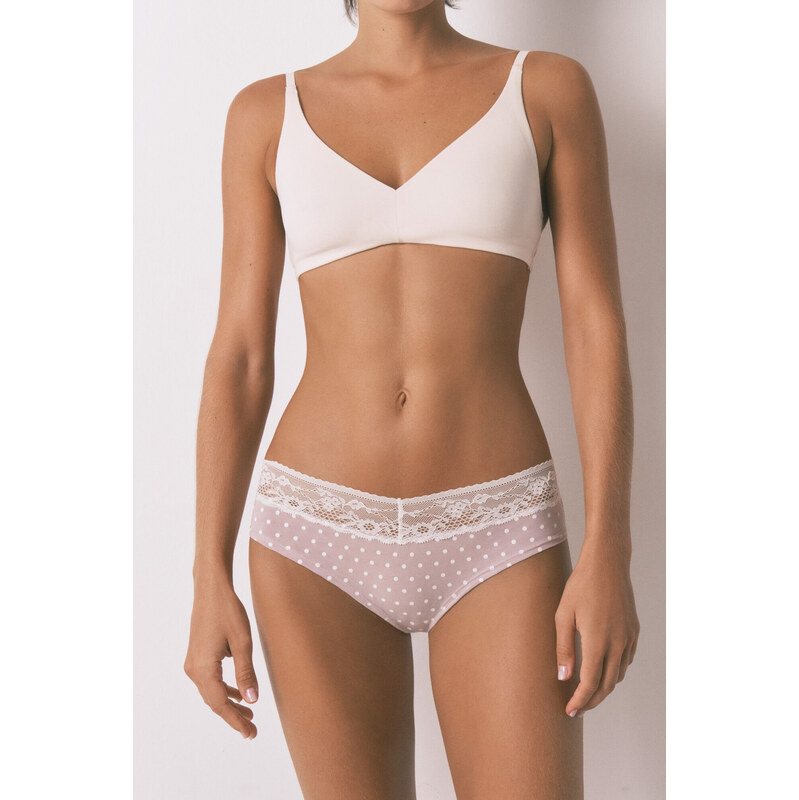 womensecret Široké fialové bavlnené nohavičky s čipkou 68524714