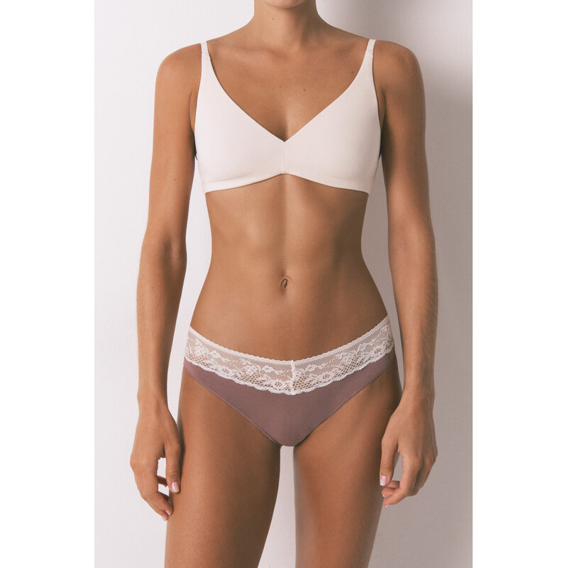 womensecret Klasické ružové bavlnené nohavičky s čipkou 68524736