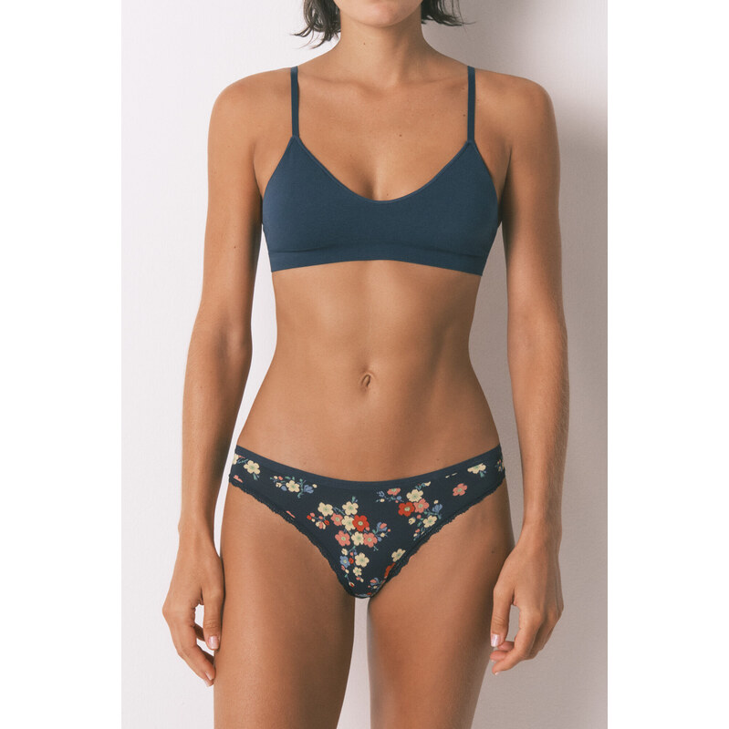 womensecret Klasické modré nohavičky s kvetinovým vzorom 68524737