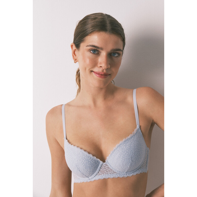 womensecret GORGEOUS modrá čipkovaná push-up podprsenka 68524757