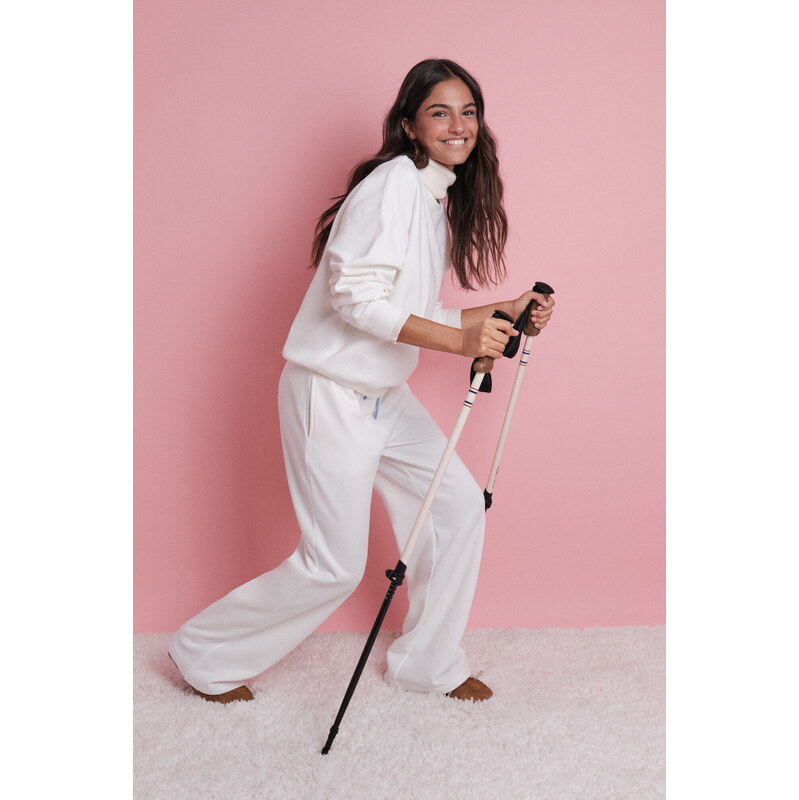 womensecret Dlhé biele tepláky z plyšu 68524764