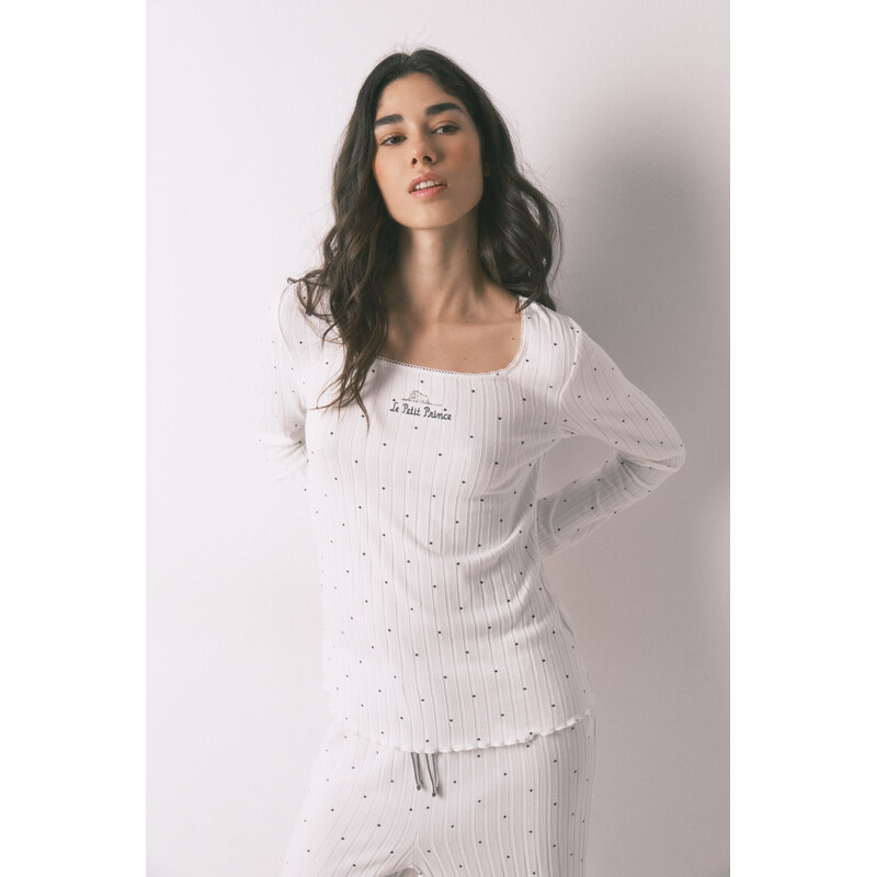 womensecret Biele pyžamo z rebrovaného materiálu Le Petit Prince 68524981