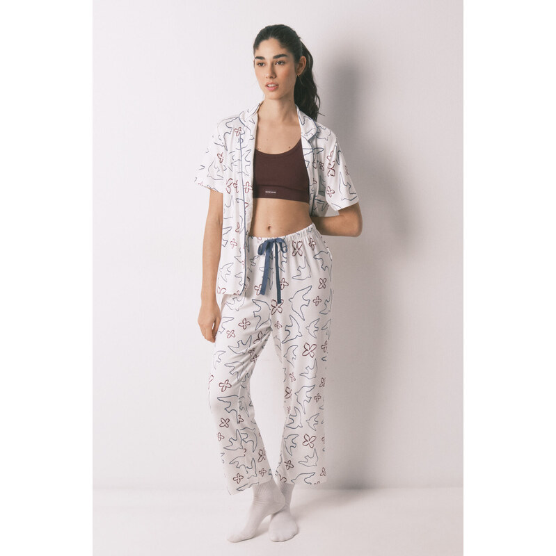 womensecret Klasické biele pyžamo s motívom lastovičiek 68525073