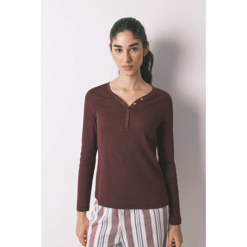 womensecret Bordové bavlnené tričko s dlhým rukávom 68525098