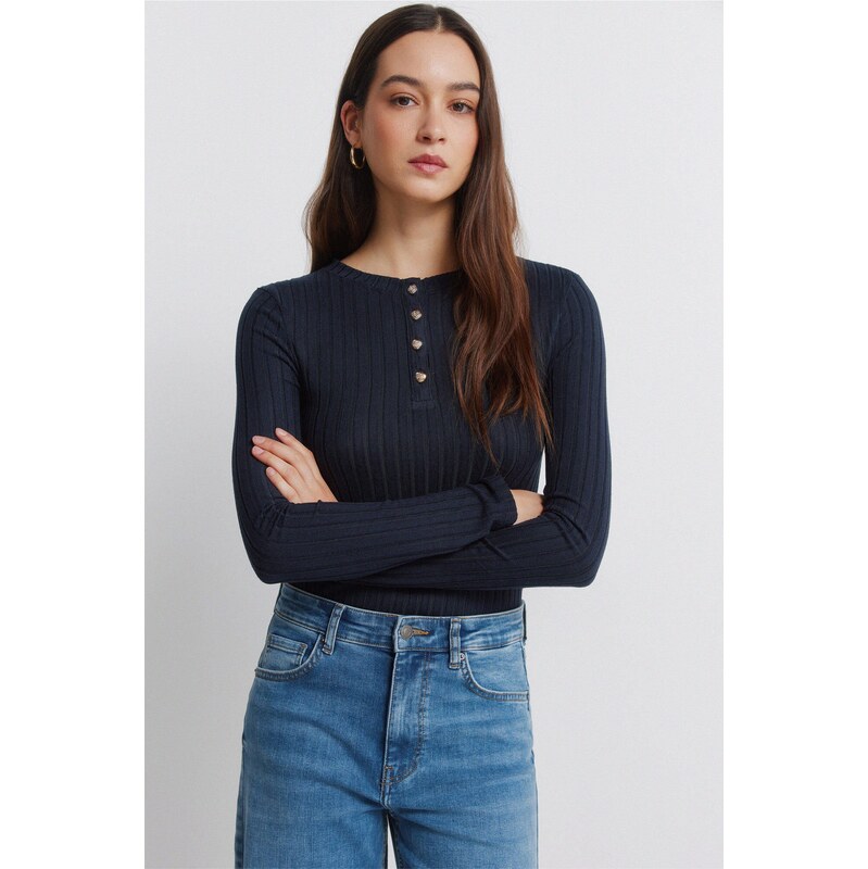 SPRINGFIELD Dámske rebrované tričko so zapínaním na gombíky 68525158
