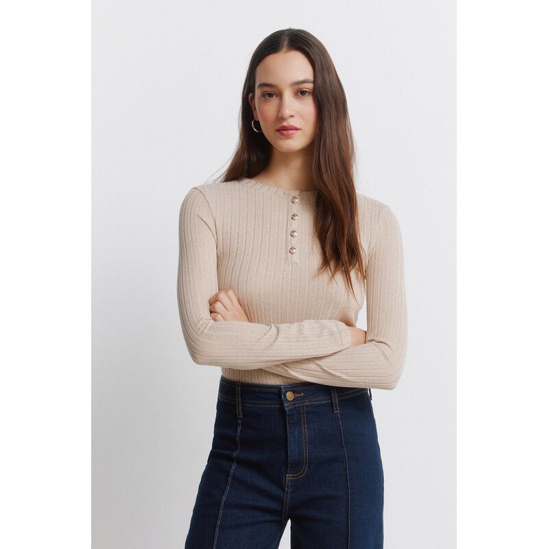 SPRINGFIELD Dámske rebrované tričko so zapínaním na gombíky 68525159