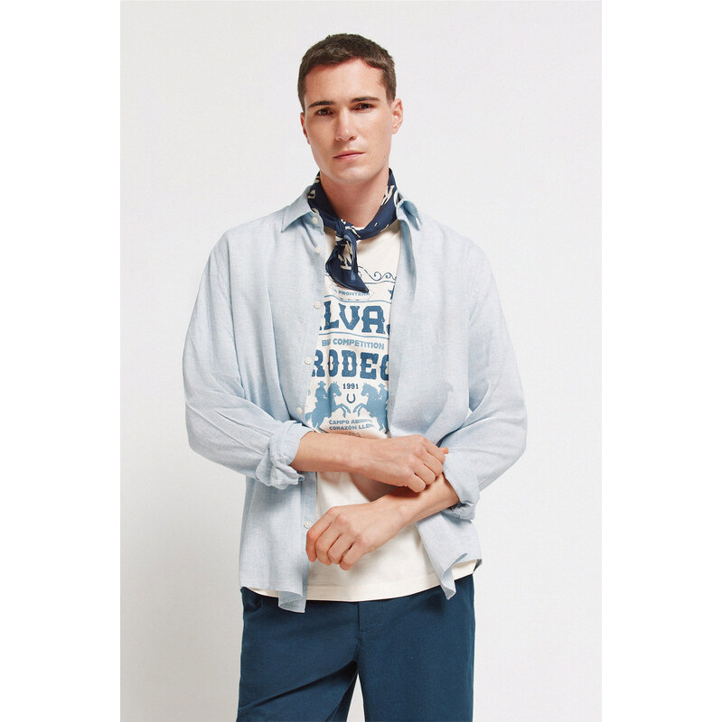 SPRINGFIELD Pánska košeľa z ľanu a viskózy 68525225