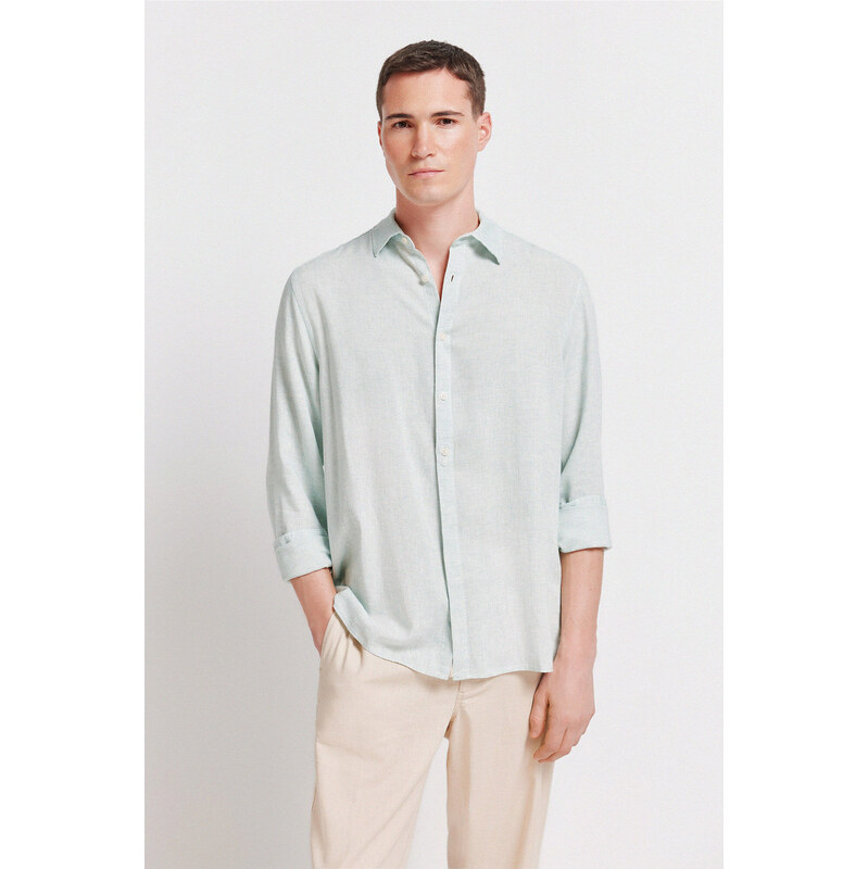 SPRINGFIELD Pánska košeľa z ľanu a viskózy 68525226