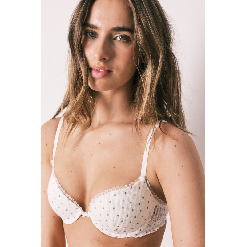 womensecret BEAUTIFUL klasická biela bavlnená podprsenka s motívom 68525288
