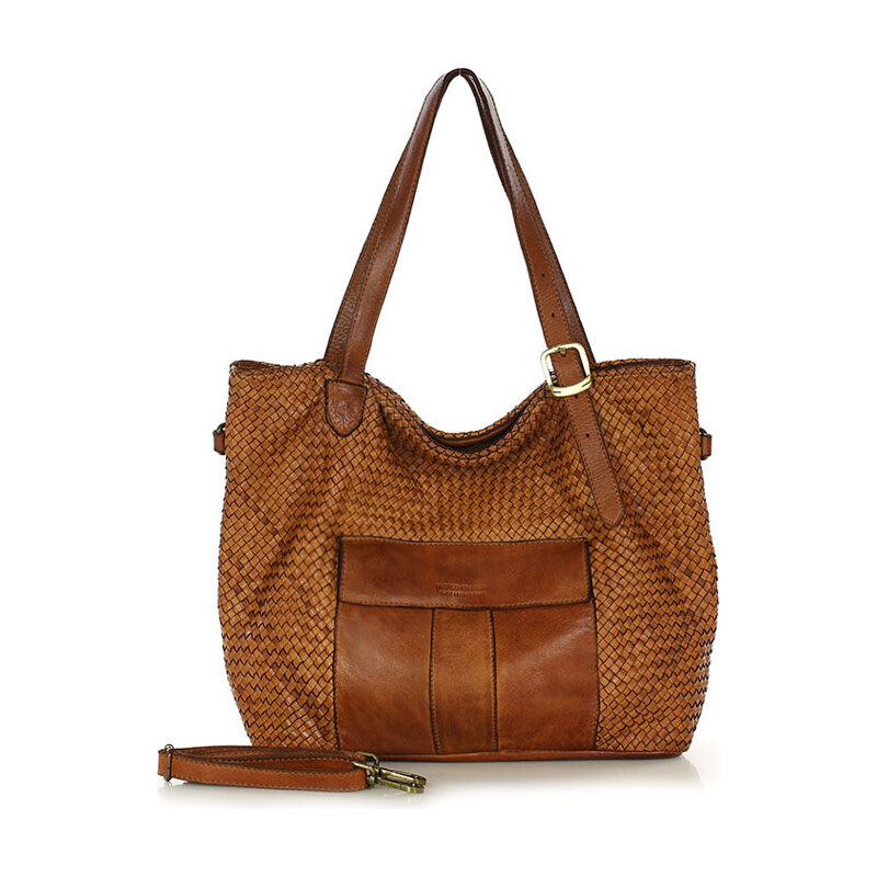 E-shop MARCO MAZZINI Camel veľká pletená shopper kabelka