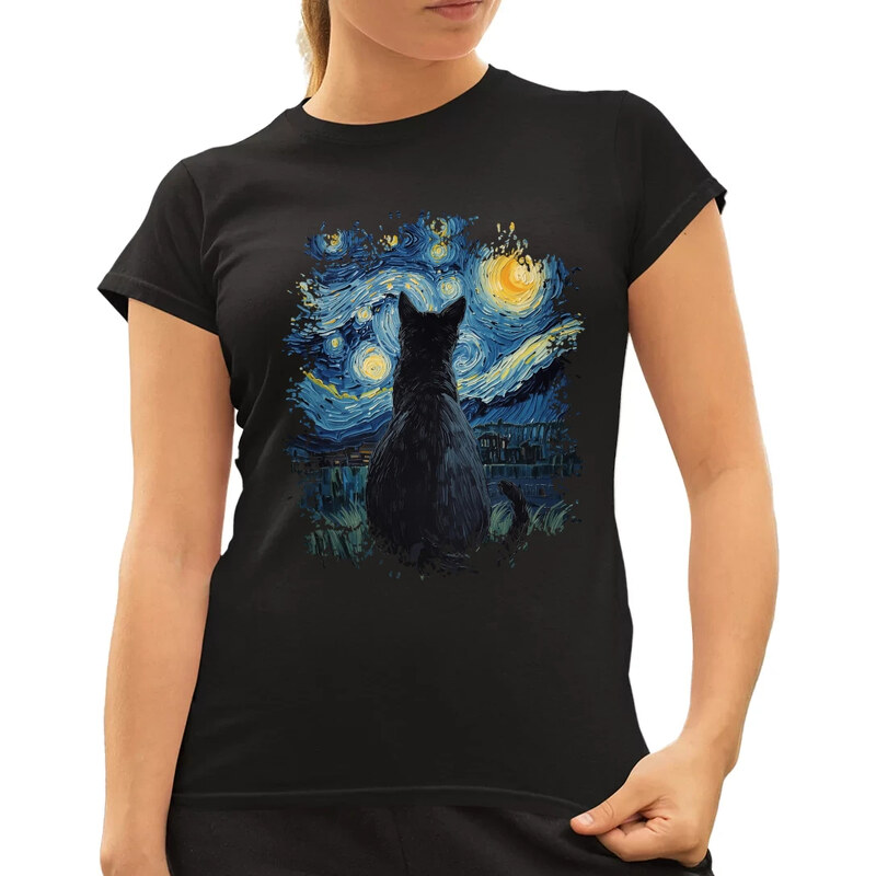 E-shop Garibald Kočka inšpirovaná Van Goghom - dámske tričko s potlačou