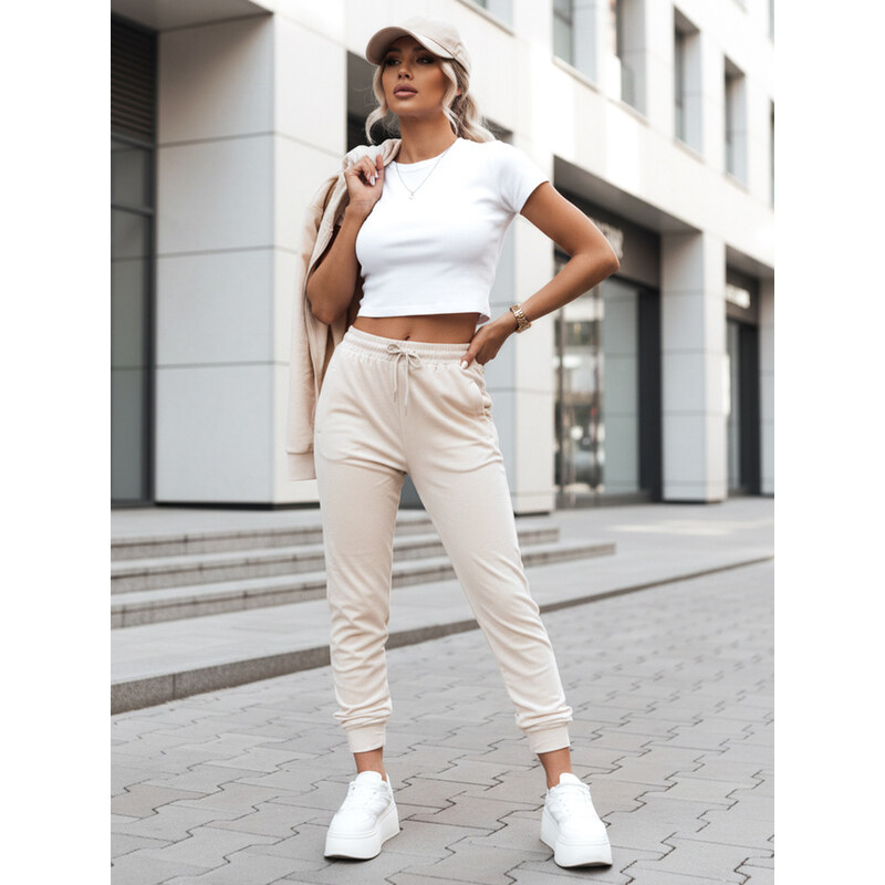 BASIC Dstreet dámske velúrové tepláky krémové 68540513