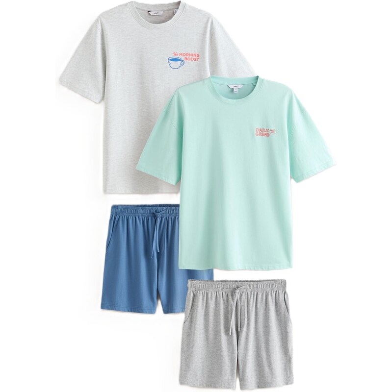 Next Krátke pyžamo enciánová / sivá melírovaná / mätová 68535773