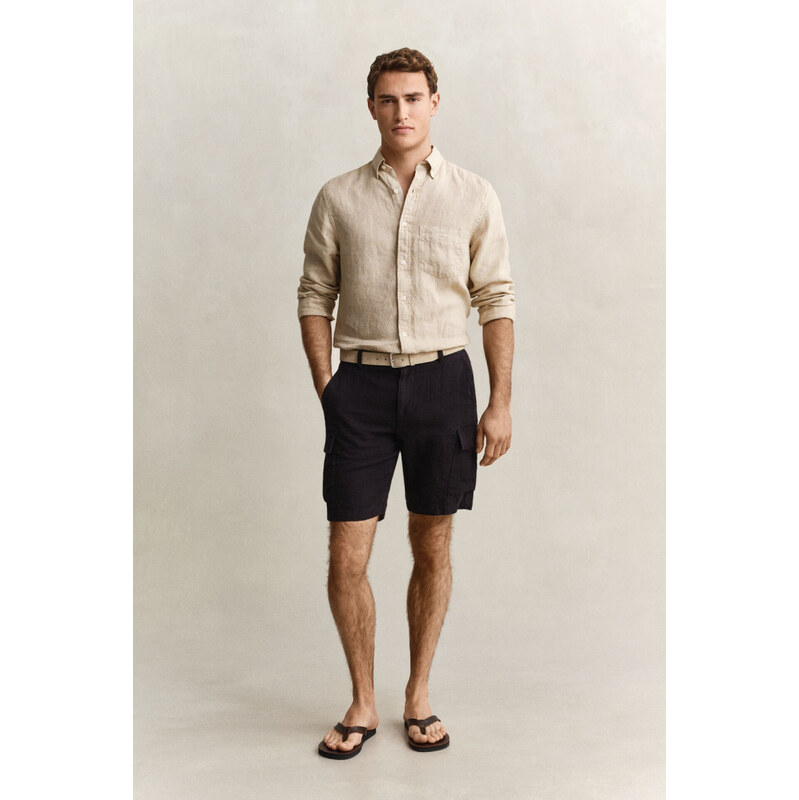 ŠORTKY GANT REG LINEN CARGO SHORTS EBONY BLACK 68535278