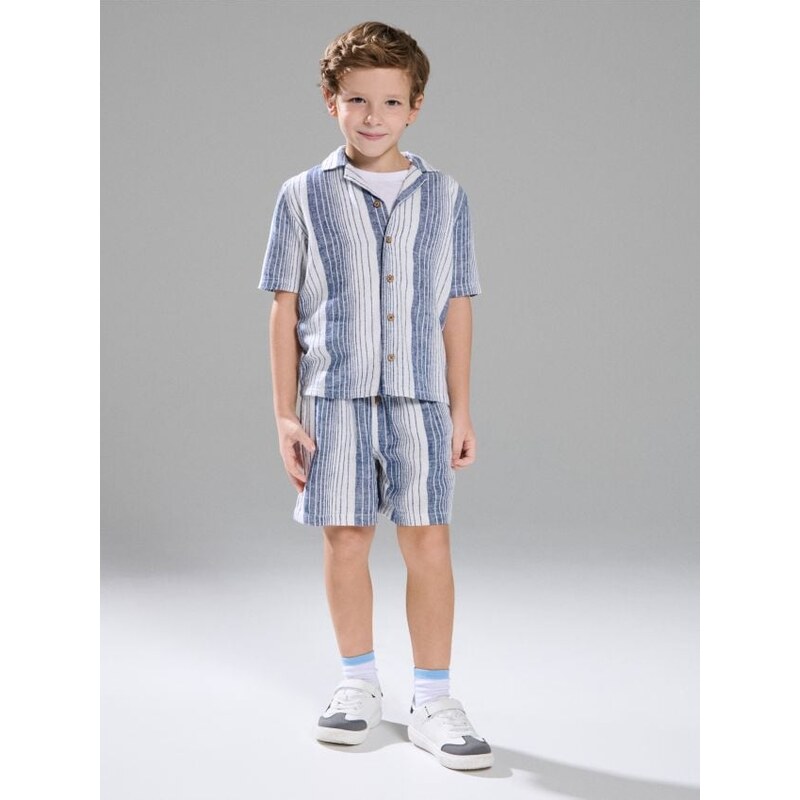 Sinsay - Bavlnené pásikavé šortky - tmavomodrá 68535455