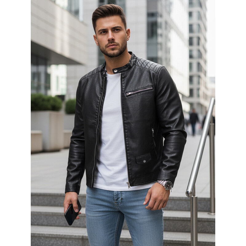 BASIC Pánska čierna koženková bunda TX4711 58256911