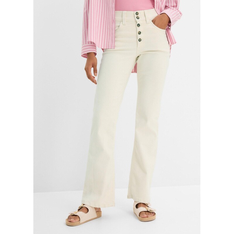 bonprix Strečové džínsy, rovné, vysoký pás, farba biela 68404434