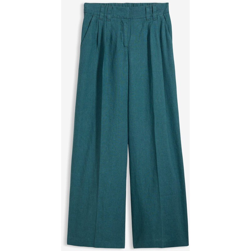 bonprix Nohavice so záhybmi na páse, z čistého plátna, farba modrá 68482370