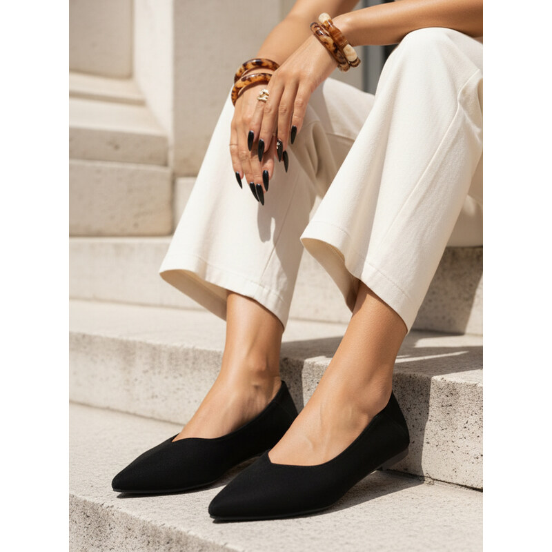 BASIC Dstreet dámske semišové baleríny so špicatou špičkou čiernej 68546299