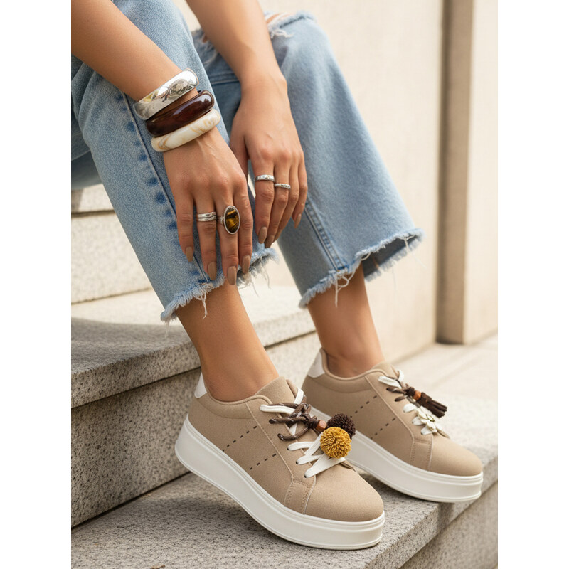 BASIC Dstreet dámske semišové sneakersy na platforme s ozdobami 68546301