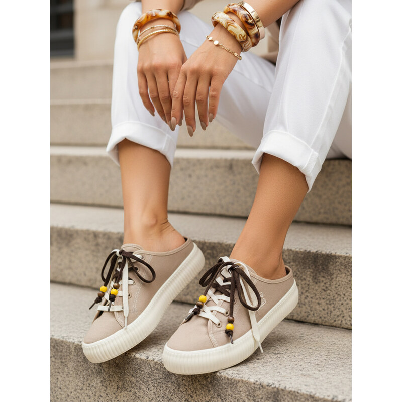 BASIC Dstreet dámske sneakersy na platforme s ozdobnými korálkami 68546304