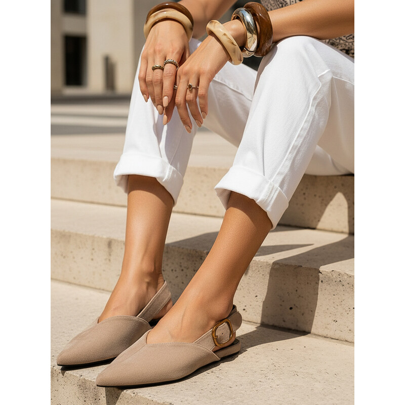 BASIC Dstreet dámske semišové slingback baleríny béžové 68546303