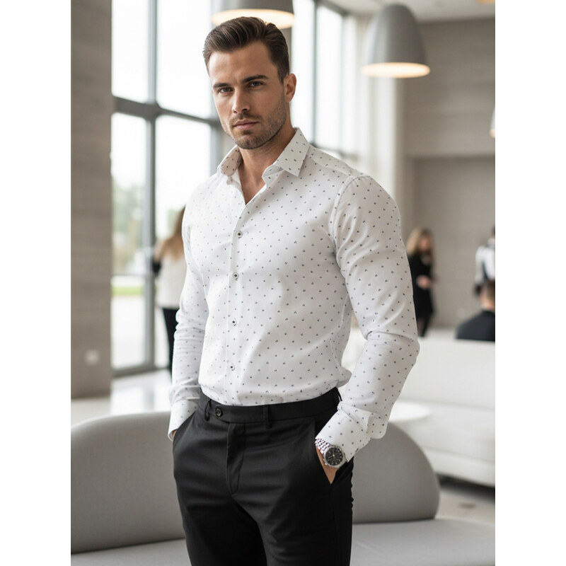 BASIC Dstreet pánska košeľa slim fit so vzorom biela 68546318