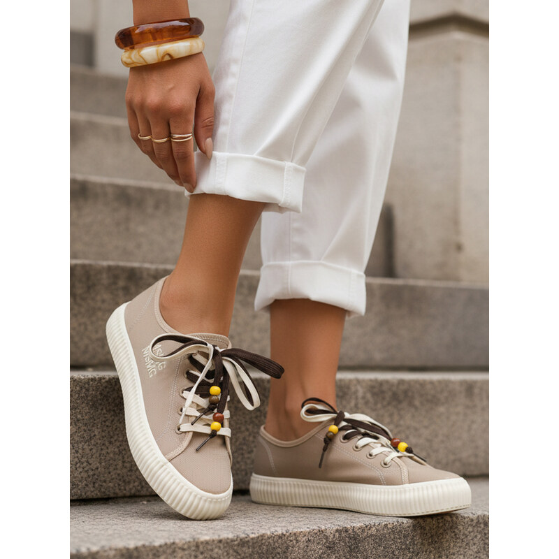 BASIC Dstreet dámske tenisky s ozdobnými korálkami béžovej 68546312