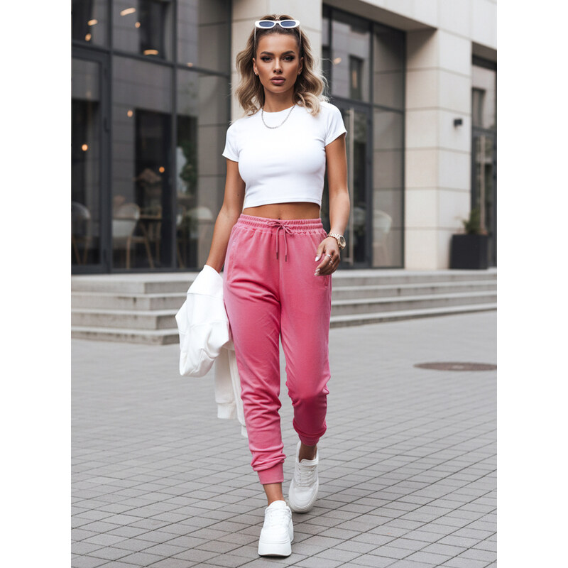 BASIC Dstreet dámske velúrové tepláky ružové 68546337