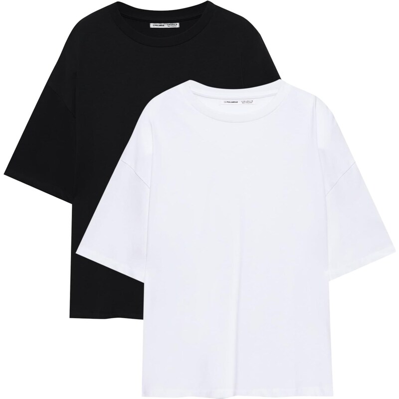 Pull&Bear Oversize tričko čierna / biela 68548963