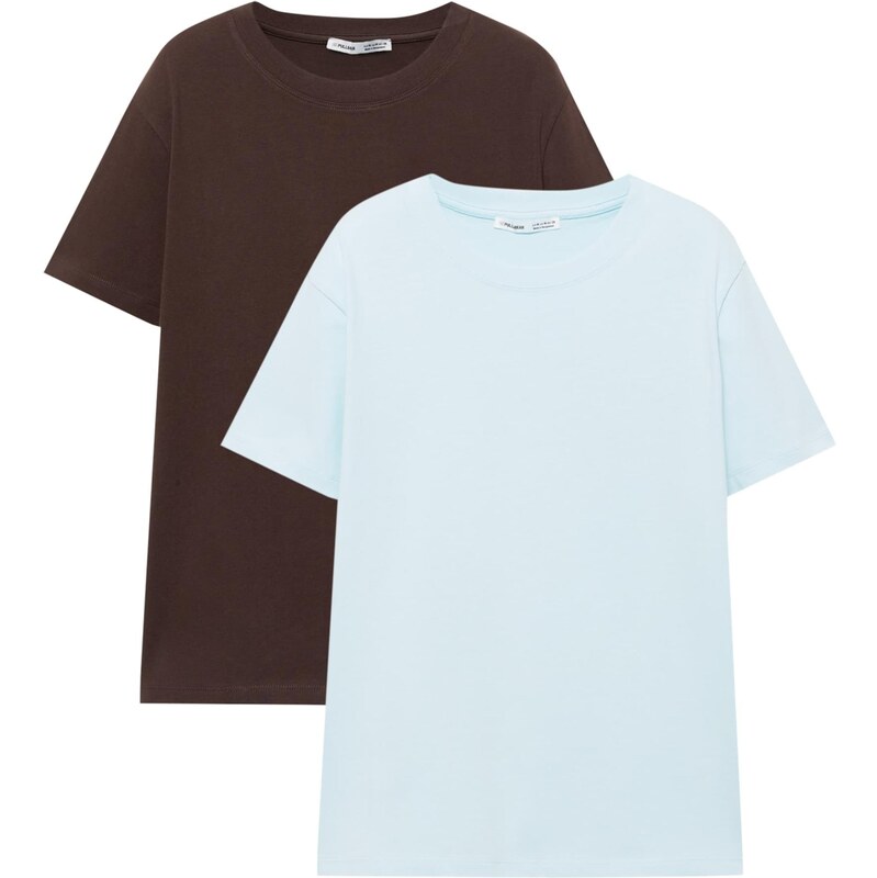 Pull&Bear Tričko svetlomodrá / čokoládová 68548986