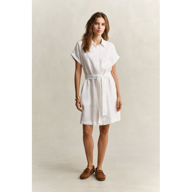 Šaty gant linen cap sleeve shirt dress white 68423478