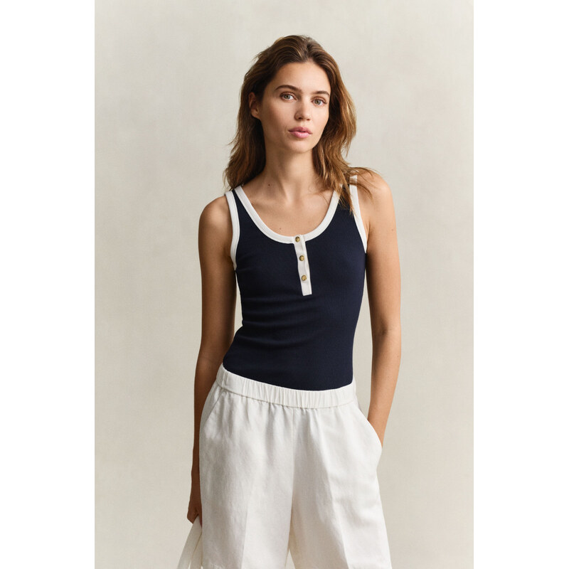 TOP GANT CONTRAST COLOR RIBBED TANK TOP EVENING BLUE 68423464