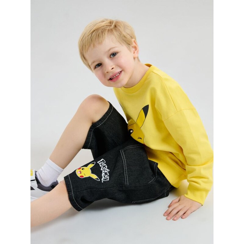 Sinsay - Bavlnené bermudy Pokemon - čierna 68548572