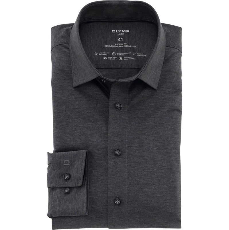 Pánska antracitová Flex Jersey košeľa OLYMP modern fit 68554948