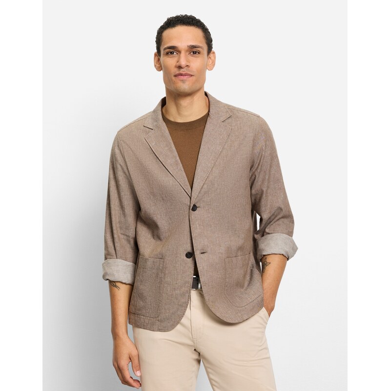 Pánska hnedá overshirt s ľanom OLYMP 68554949