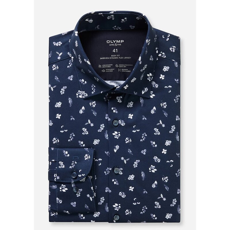 Pánska modrá košeľa Flex Jersey s potlačou OLYMP body fit 68554952