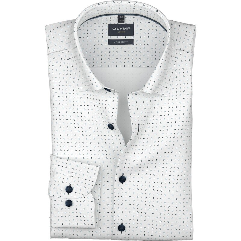 Pánska biela košeľa Luxor so vzorom OLYMP modern fit predĺžený rukáv 68554953