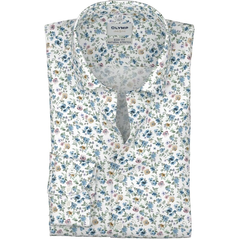 Pánska biela kvietkovaná košeľa OLYMP body fit 68554955