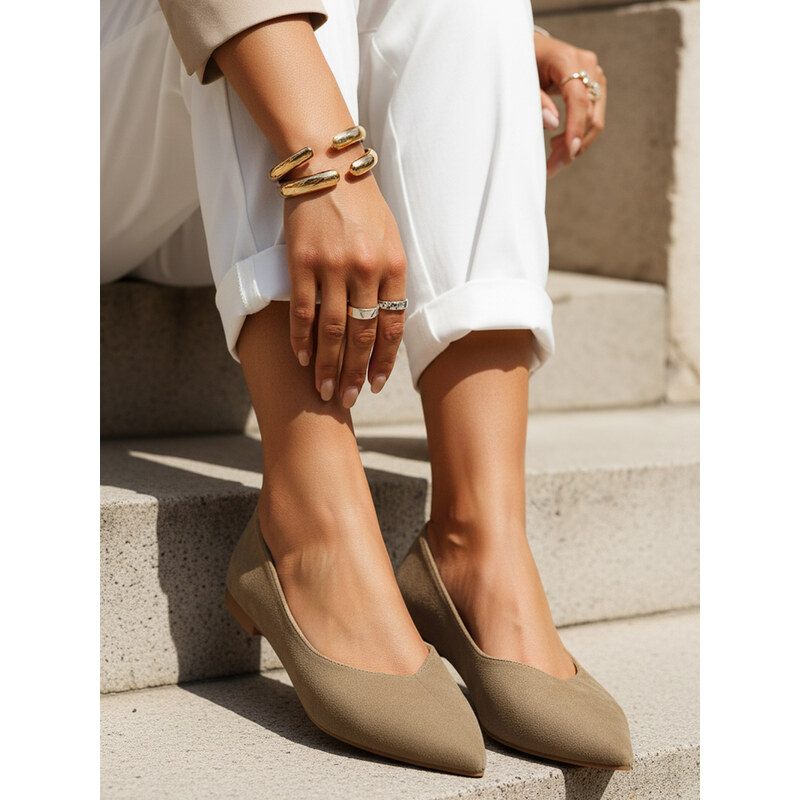 BASIC Dstreet dámske semišové baleríny so špicatou špičkou khaki 68557521