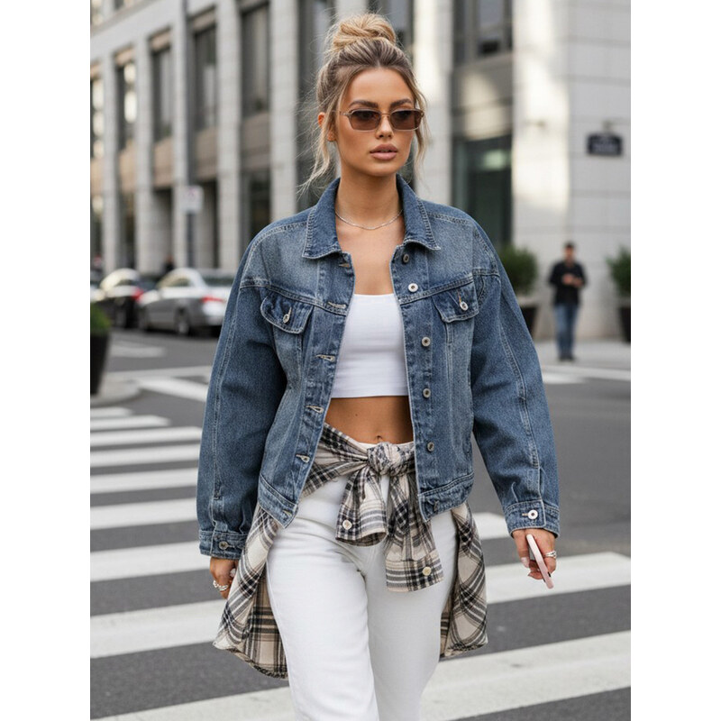 BASIC Dstreet dámska krátka džínsová bunda klasického strihu modrá 68557531