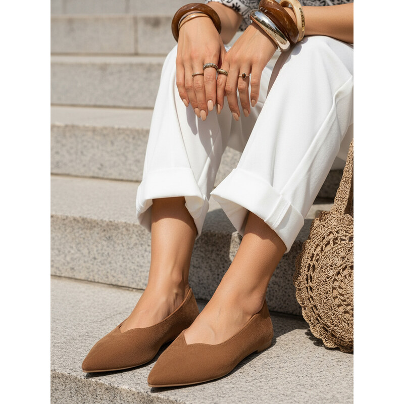 BASIC Dstreet dámske semišové baleríny so špicatou špičkou hnedej 68557516