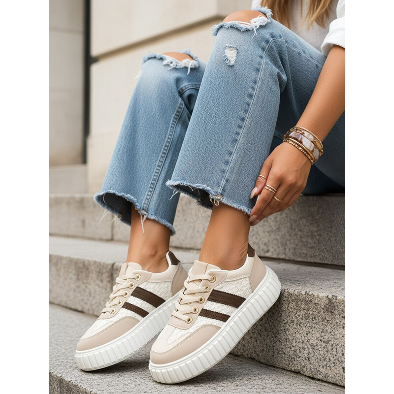 BASIC Dstreet dámske kožené sneakersy na vysokej platforme béžovej 68557518