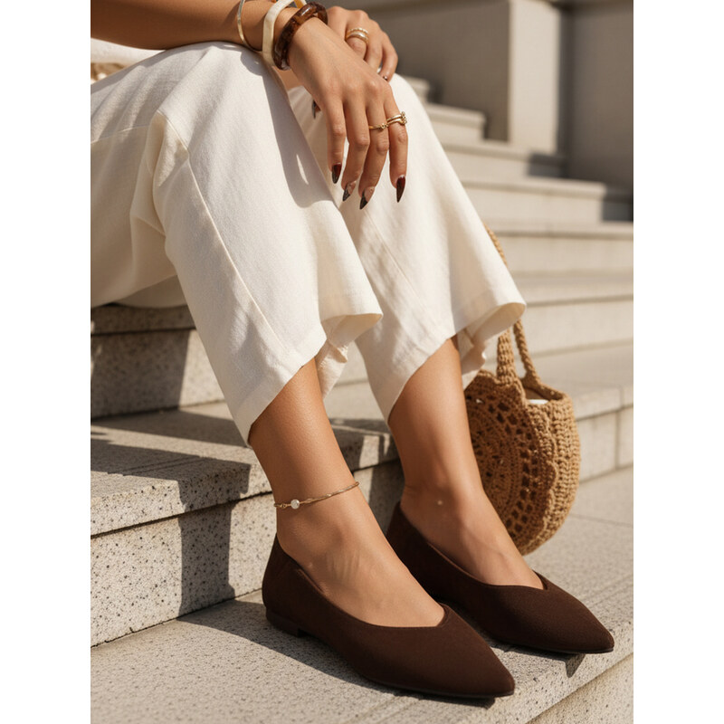 BASIC Dstreet dámske semišové baleríny so špicatou špičkou hnedej 68557522