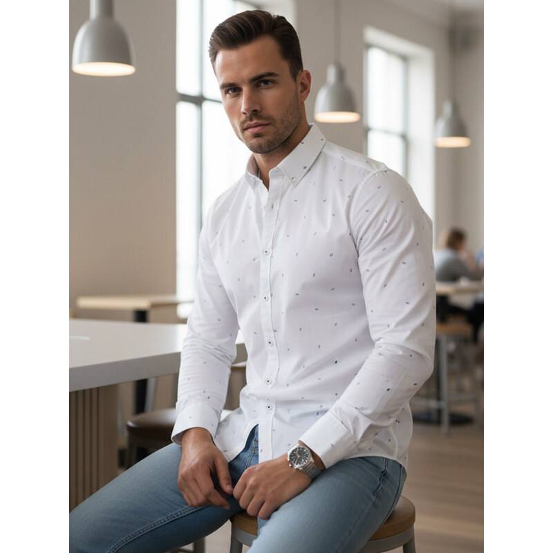 BASIC Dstreet pánska košeľa slim fit so vzorom biela 68557533