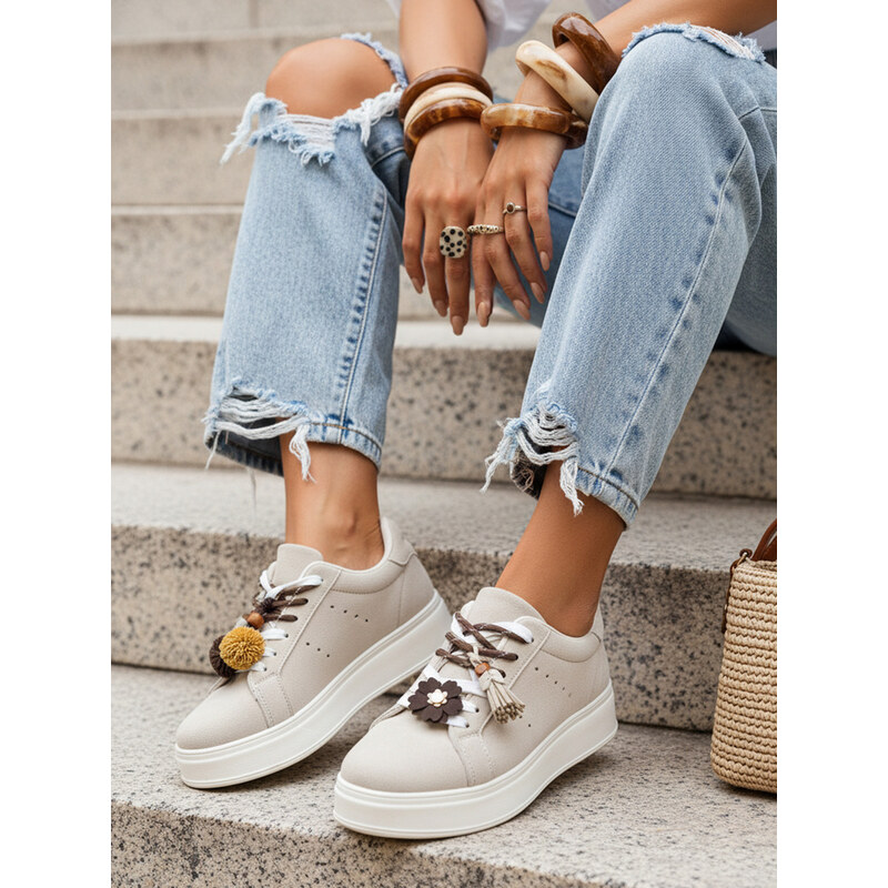 BASIC Dstreet dámske semišové sneakersy na platforme s ozdobami svetlo 68557519