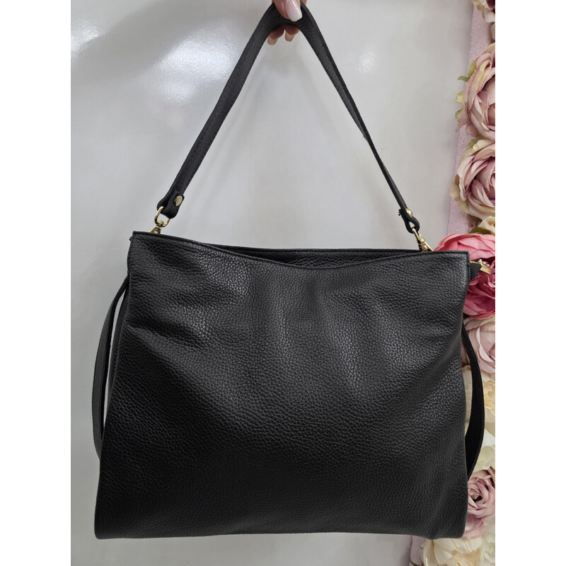 E-shop Katrins Fashion Kožená čierna kabelka ma plece Vera Pelle